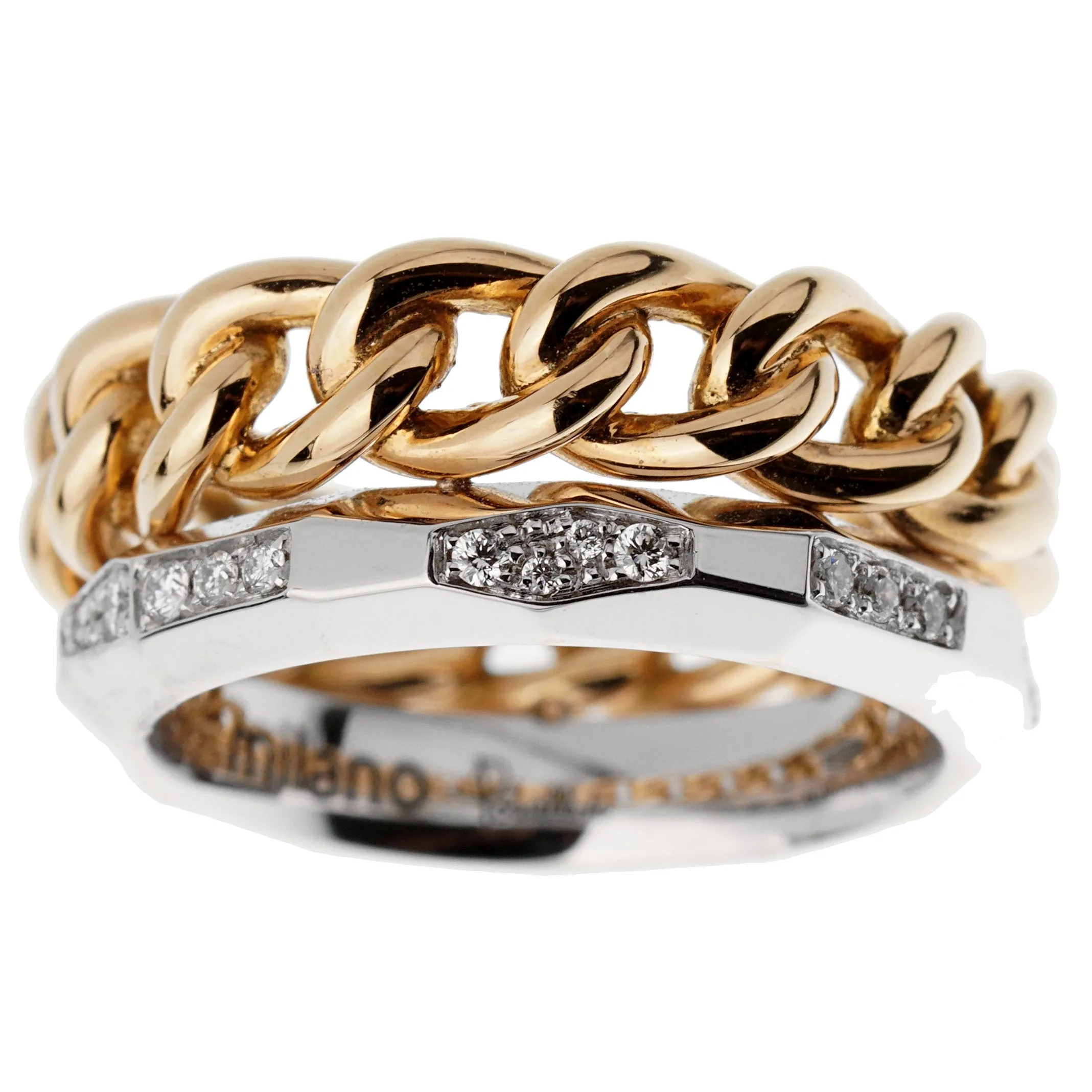 Pomellato 18k Cuban Link Diamond Faceted Stacking Band Ring 6 1/2