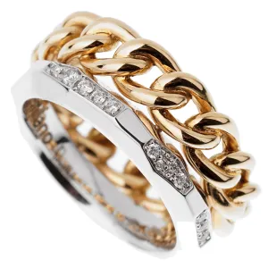 Pomellato 18k Cuban Link Diamond Faceted Stacking Band Ring Sz 7