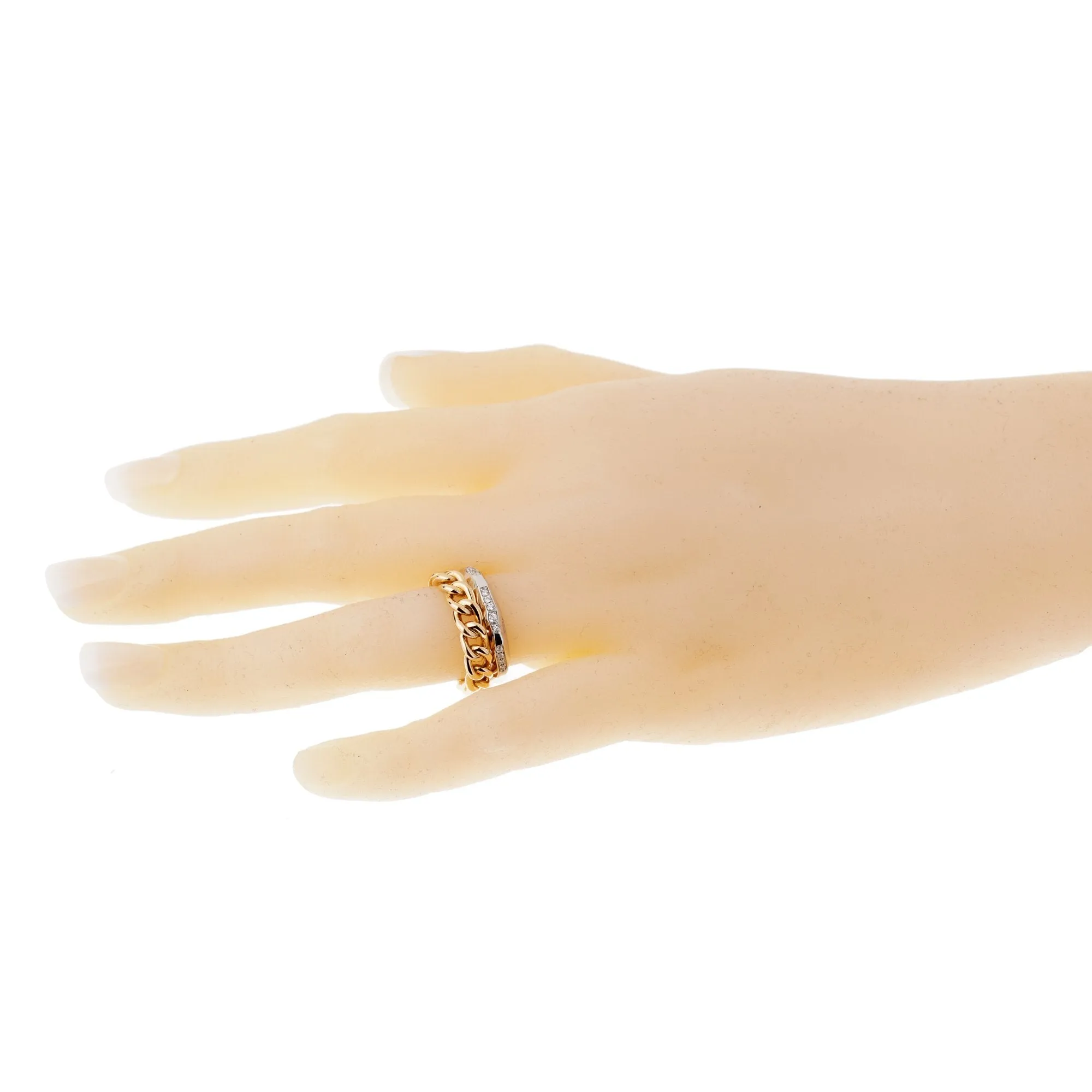 Pomellato 18k Cuban Link Diamond Faceted Stacking Band Ring Sz 7