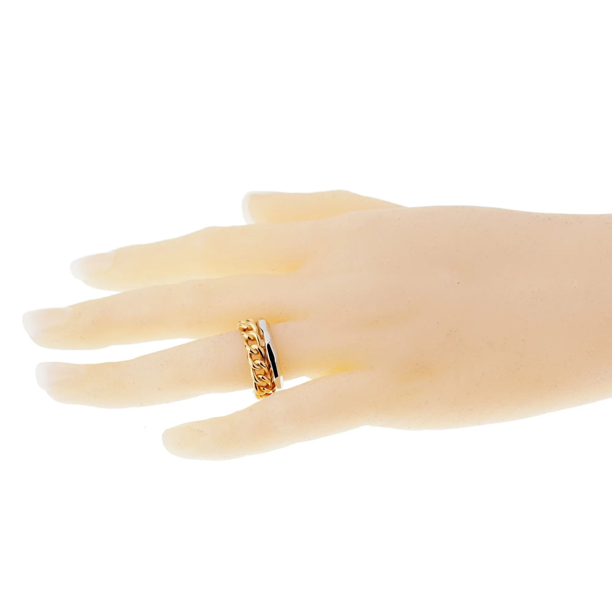 Pomellato Cuban Link 18k Rose White Gold Double Band Ring Size 6 1/2