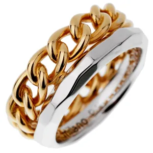 Pomellato Cuban Link 18k Rose White Gold Double Band Ring Size 6 1/2