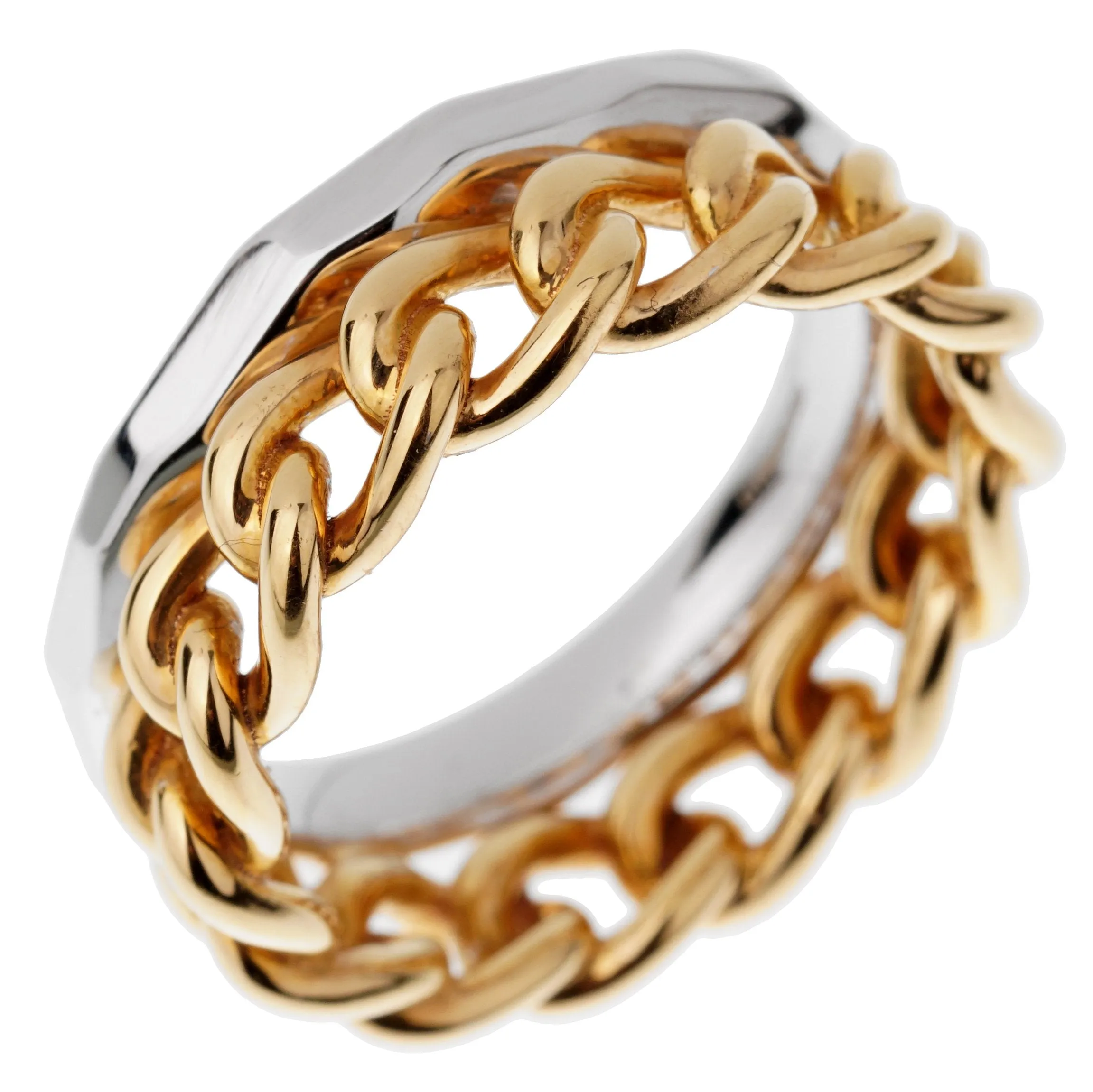 Pomellato Cuban Link 18k Rose White Gold Double Band Ring Size 6 1/2