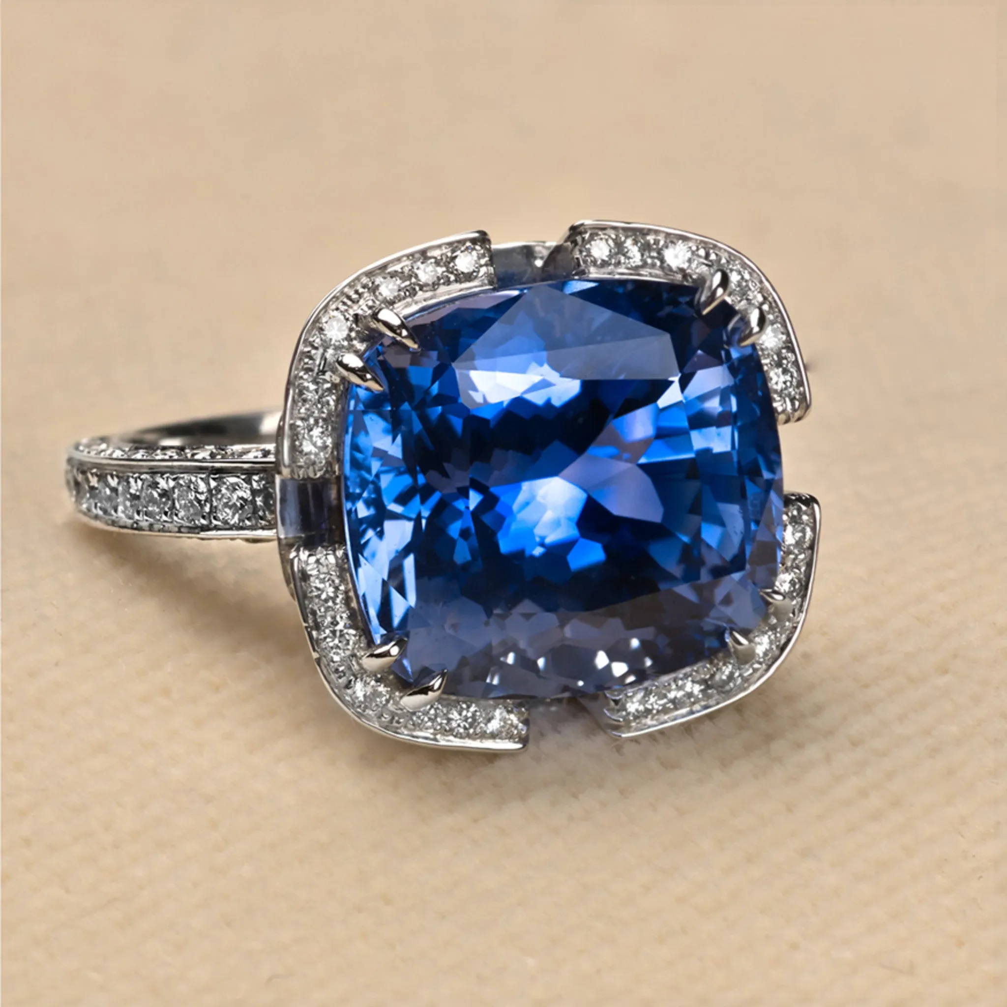 Post-1980s 18KT White Gold Sapphire & Diamond Ring