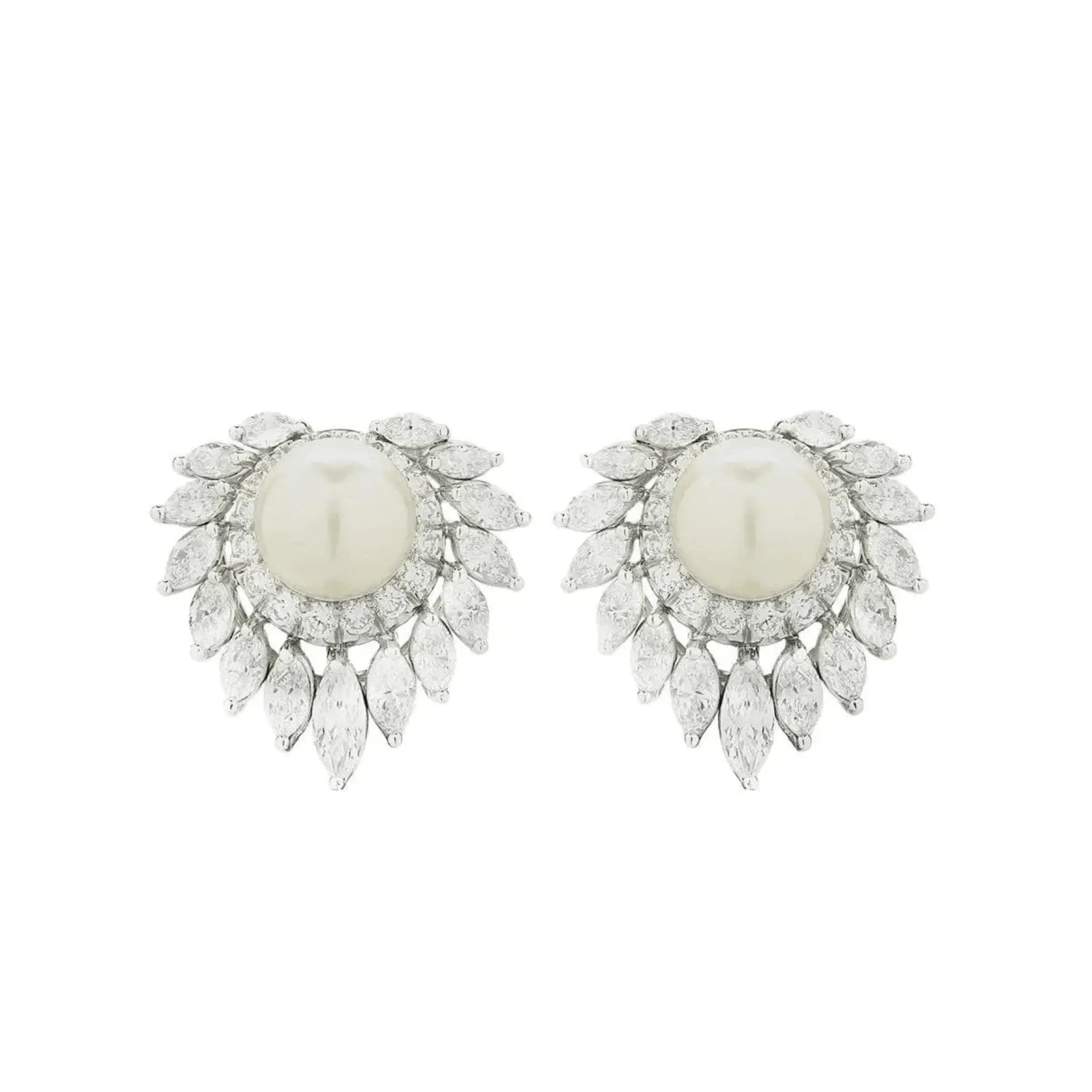 Post-1980s Platinum Cultured Pearl & Diamond Earrings