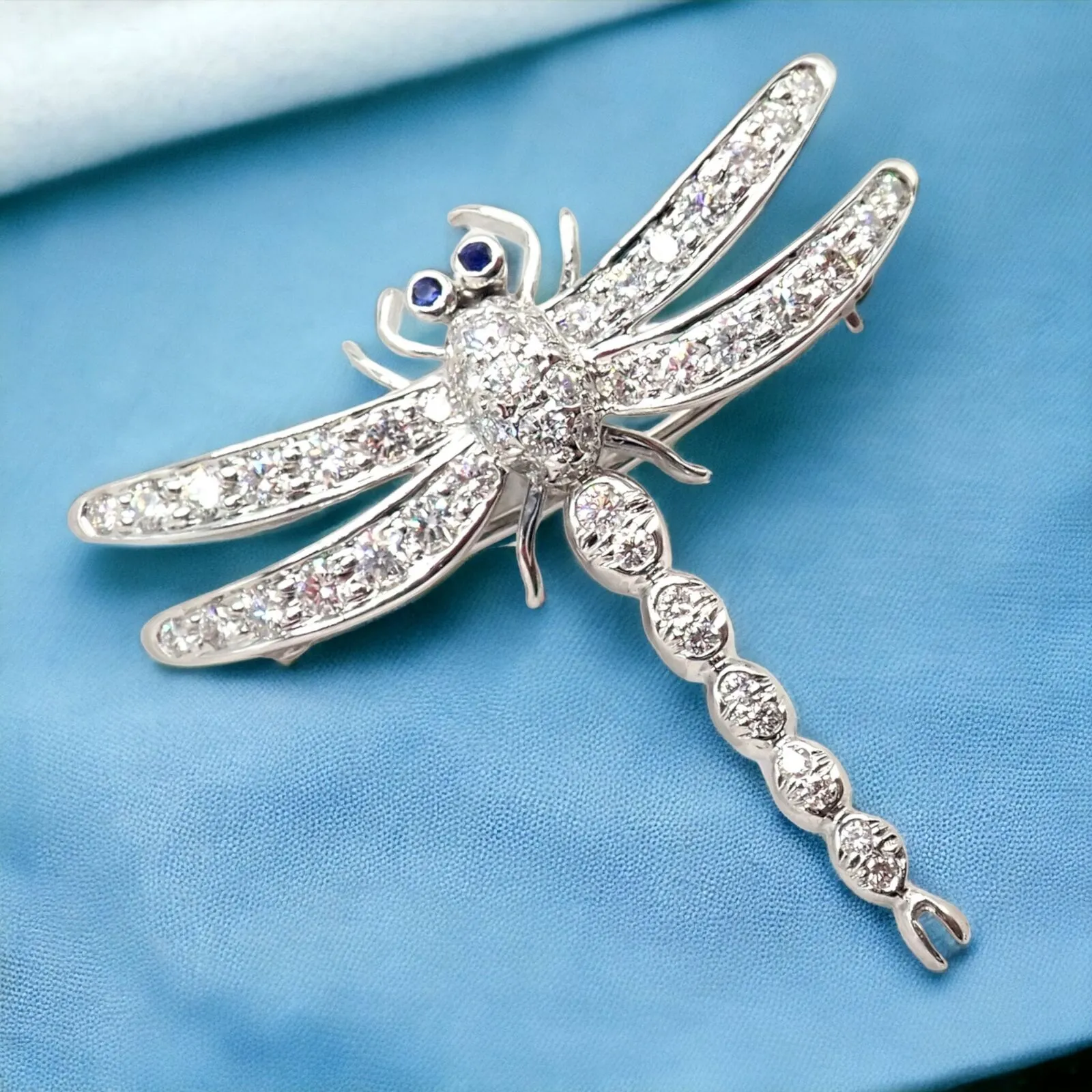 Rare! Authentic Tiffany & Co. Platinum Dragonfly Diamond Sapphire Pin Brooch