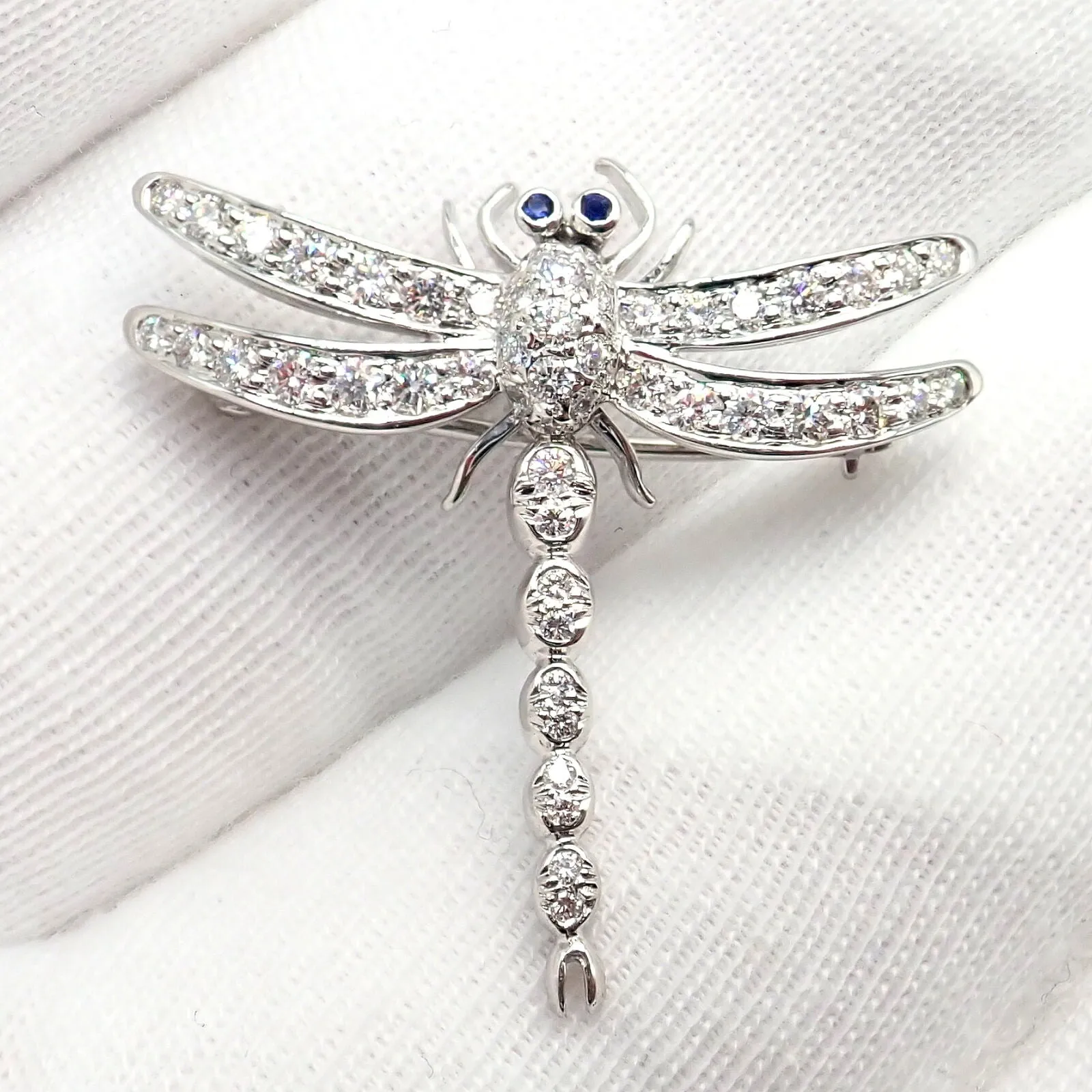 Rare! Authentic Tiffany & Co. Platinum Dragonfly Diamond Sapphire Pin Brooch