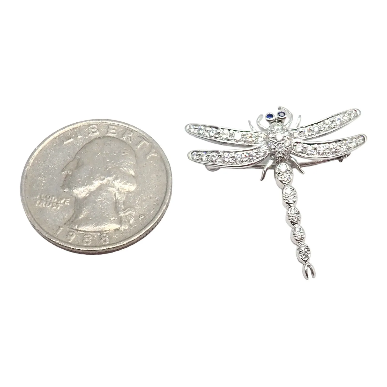 Rare! Authentic Tiffany & Co. Platinum Dragonfly Diamond Sapphire Pin Brooch