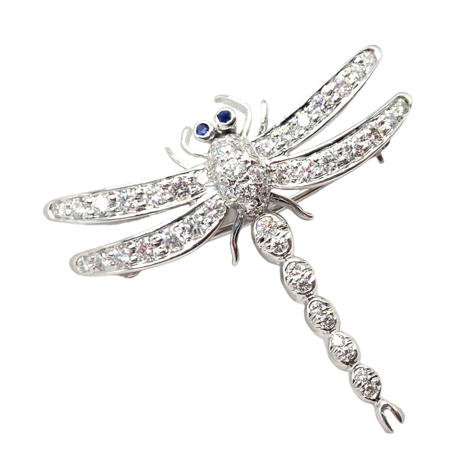 Rare! Authentic Tiffany & Co. Platinum Dragonfly Diamond Sapphire Pin Brooch