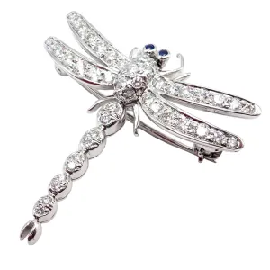 Rare! Authentic Tiffany & Co. Platinum Dragonfly Diamond Sapphire Pin Brooch