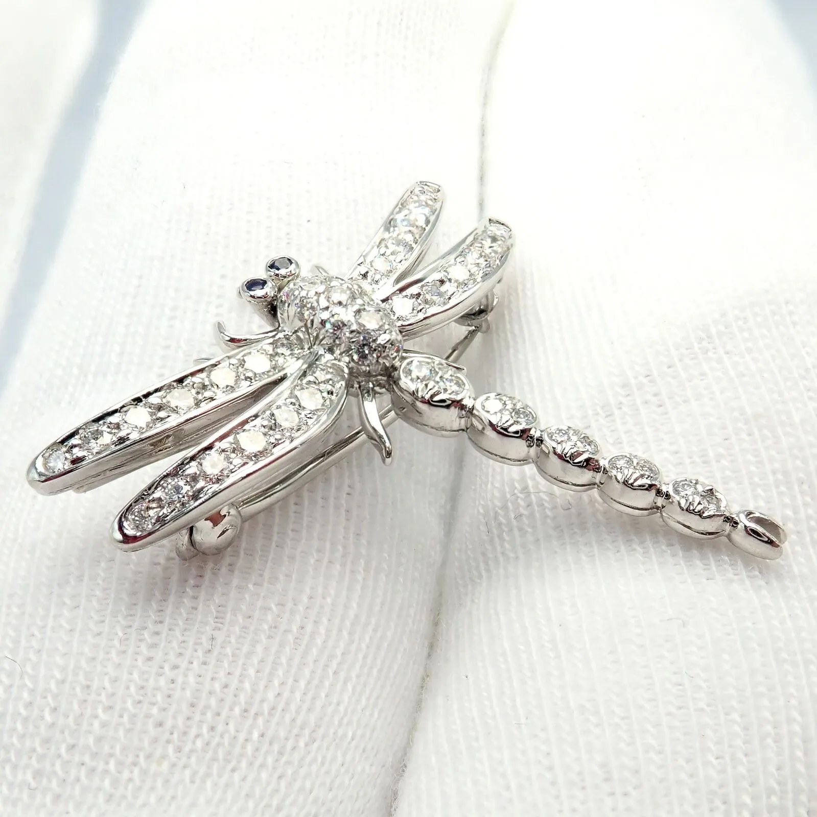 Rare! Authentic Tiffany & Co. Platinum Dragonfly Diamond Sapphire Pin Brooch