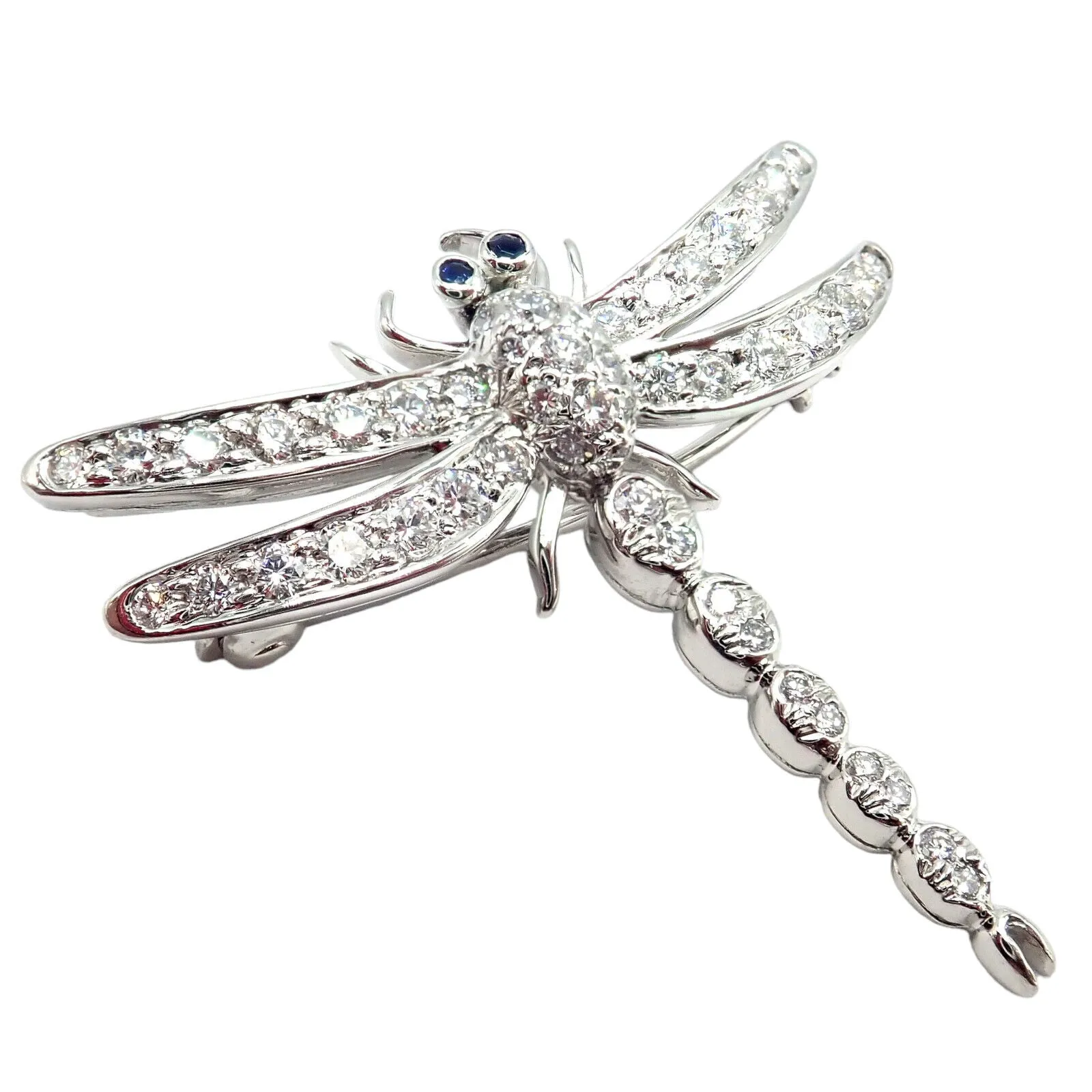 Rare! Authentic Tiffany & Co. Platinum Dragonfly Diamond Sapphire Pin Brooch