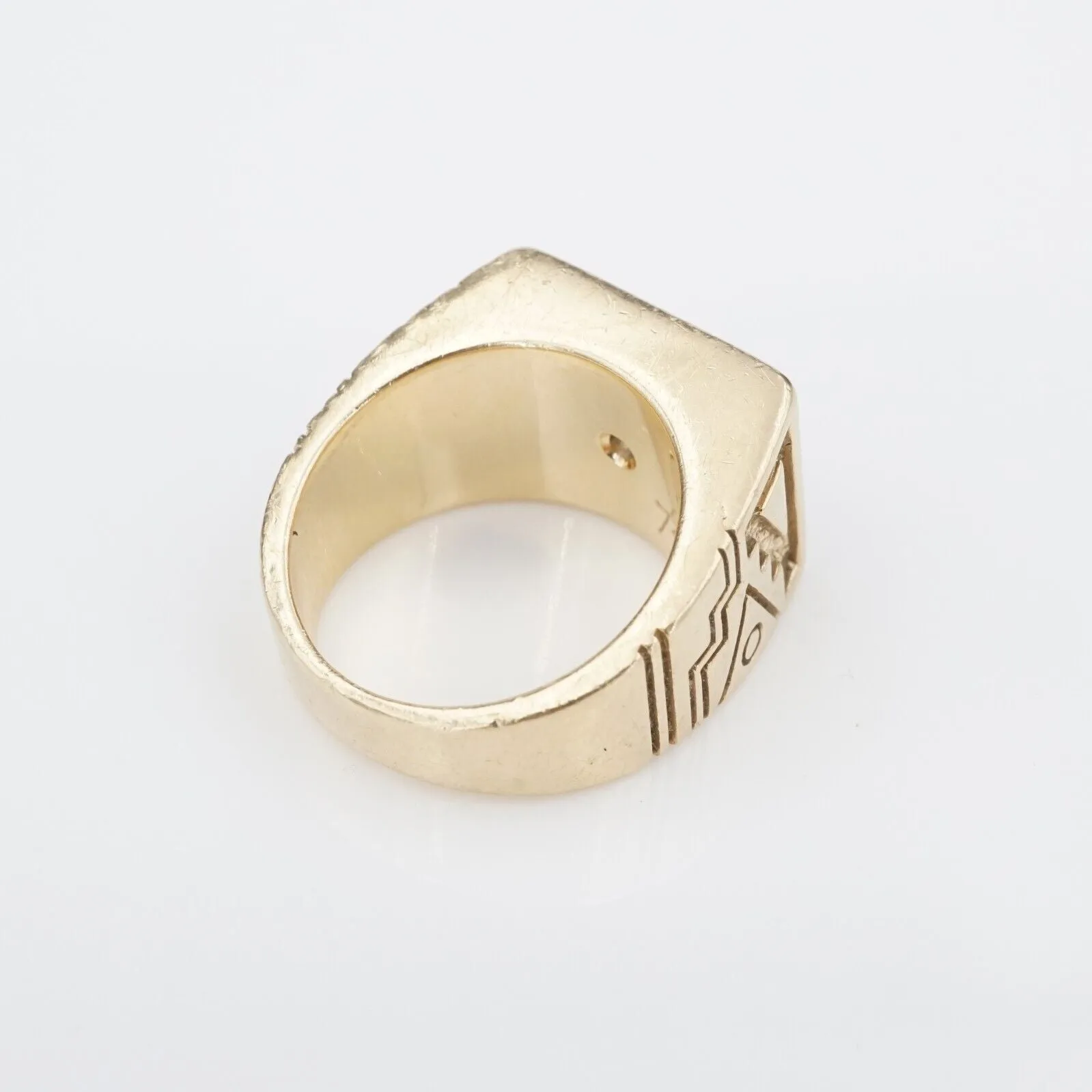 Ray Tracey 14k Ring Diamond Red Coral Inlay Navajo Gold Size 5.75 RG4310