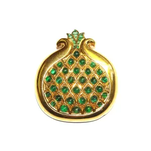 Rene Boivin 1930s 18KT Yellow Gold Emerald Pomegranate Brooch