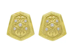 Shield Earrings with Diamonds in 18K Gold