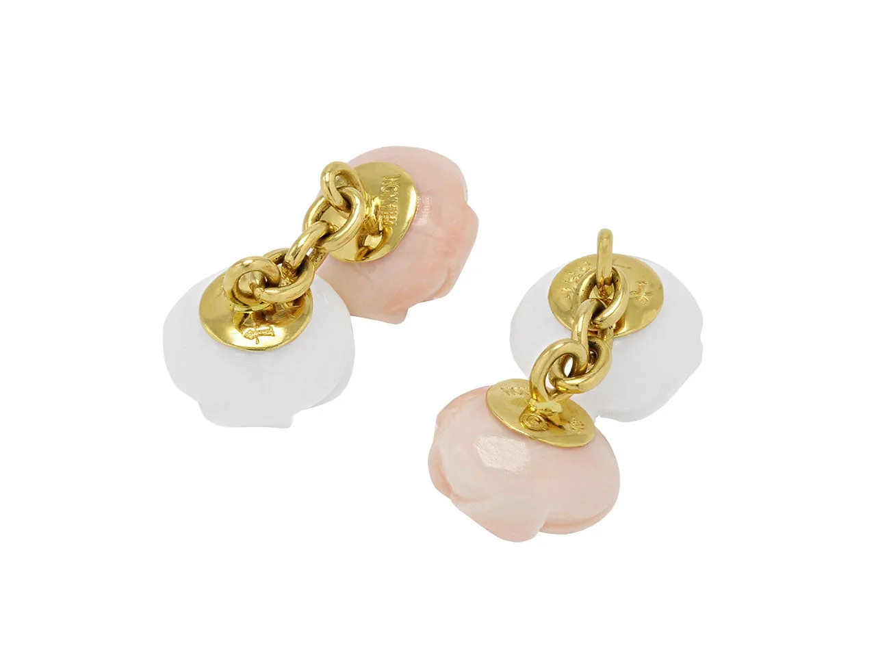 Trianon Carved White and Pink Onyx Cufflinks in 18K Gold